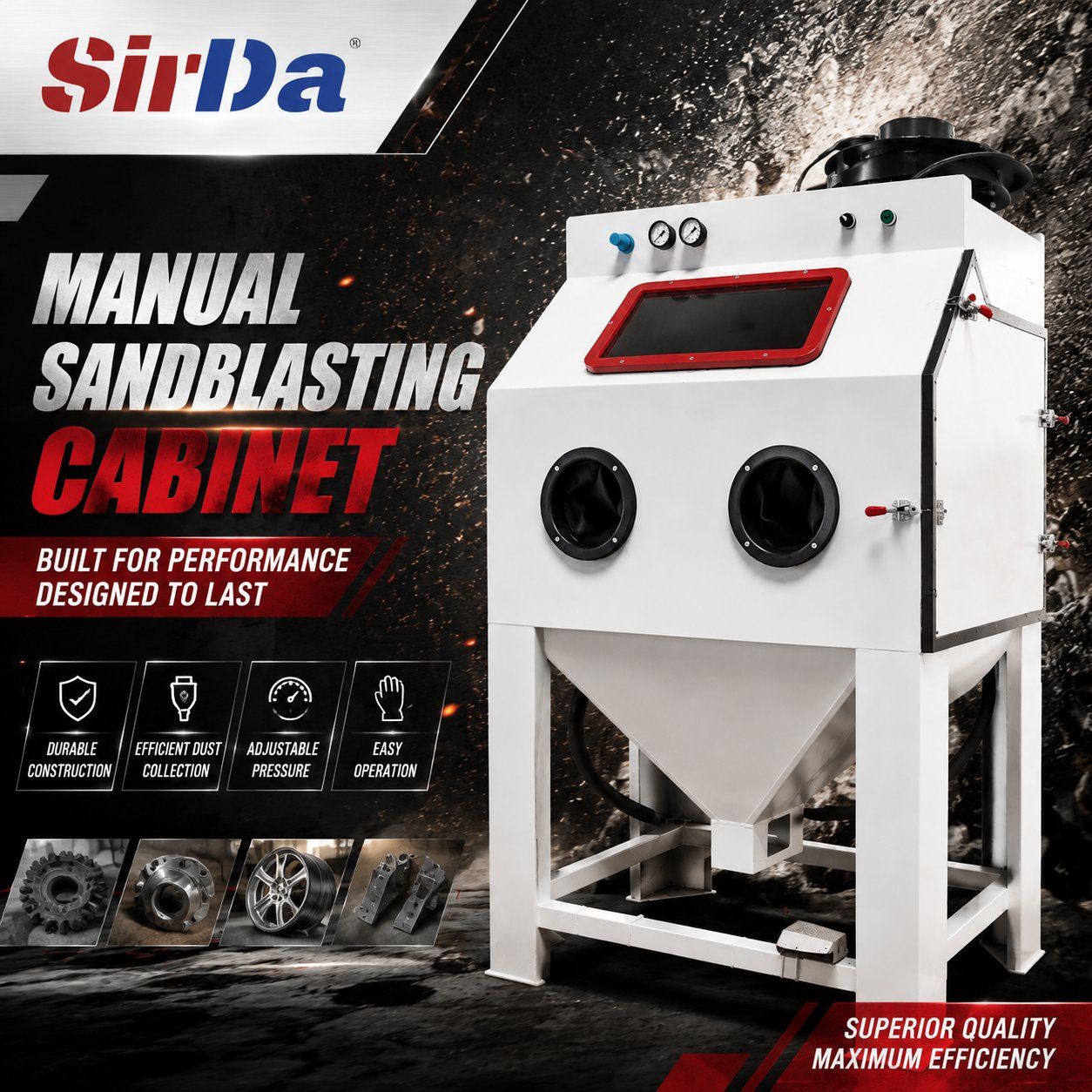 Dust-free blast cabinet with integrated filter unit